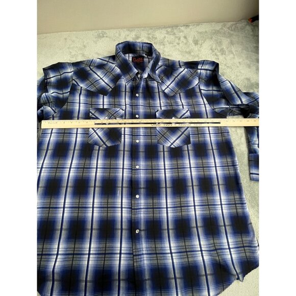 Plains Western Wear Shirt Mens XL Blue Black Pearl Snap Plaid Cowboy Western Y2K - Picture 6 of 10